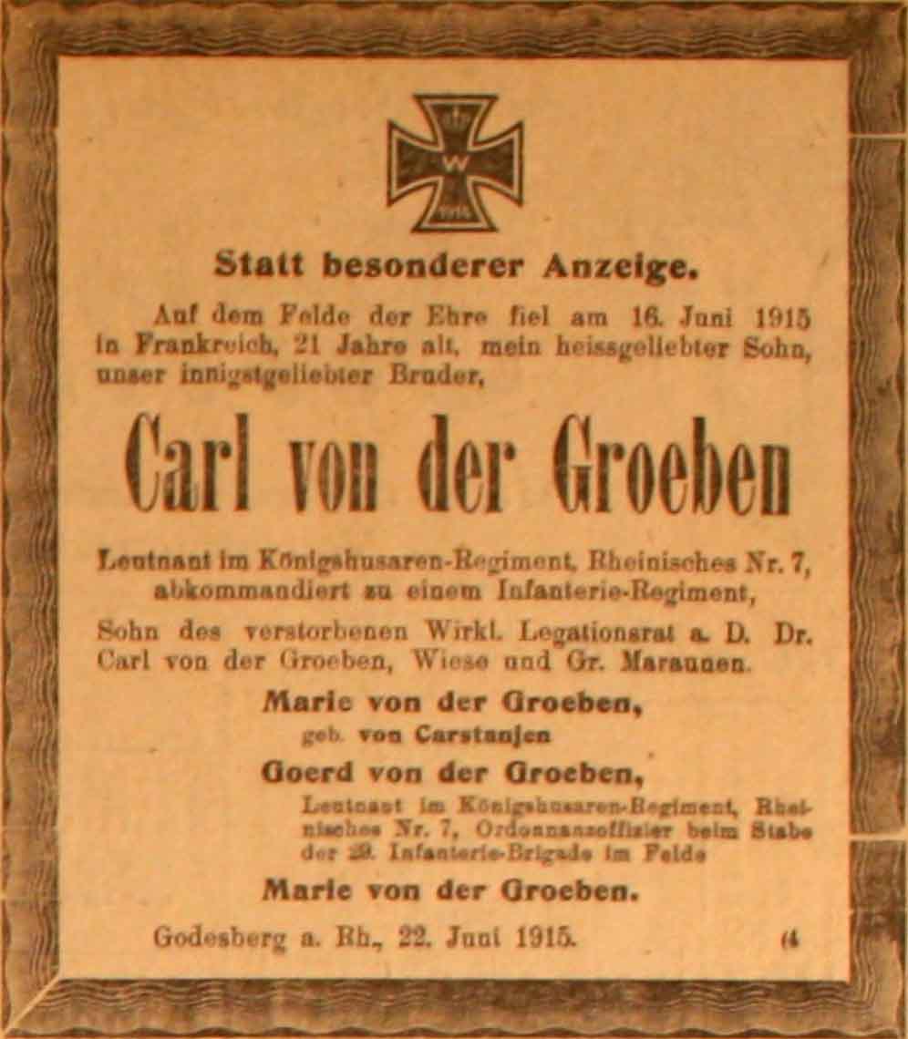 Anzeige im General-Anzeiger vom 24. Juni 1915
