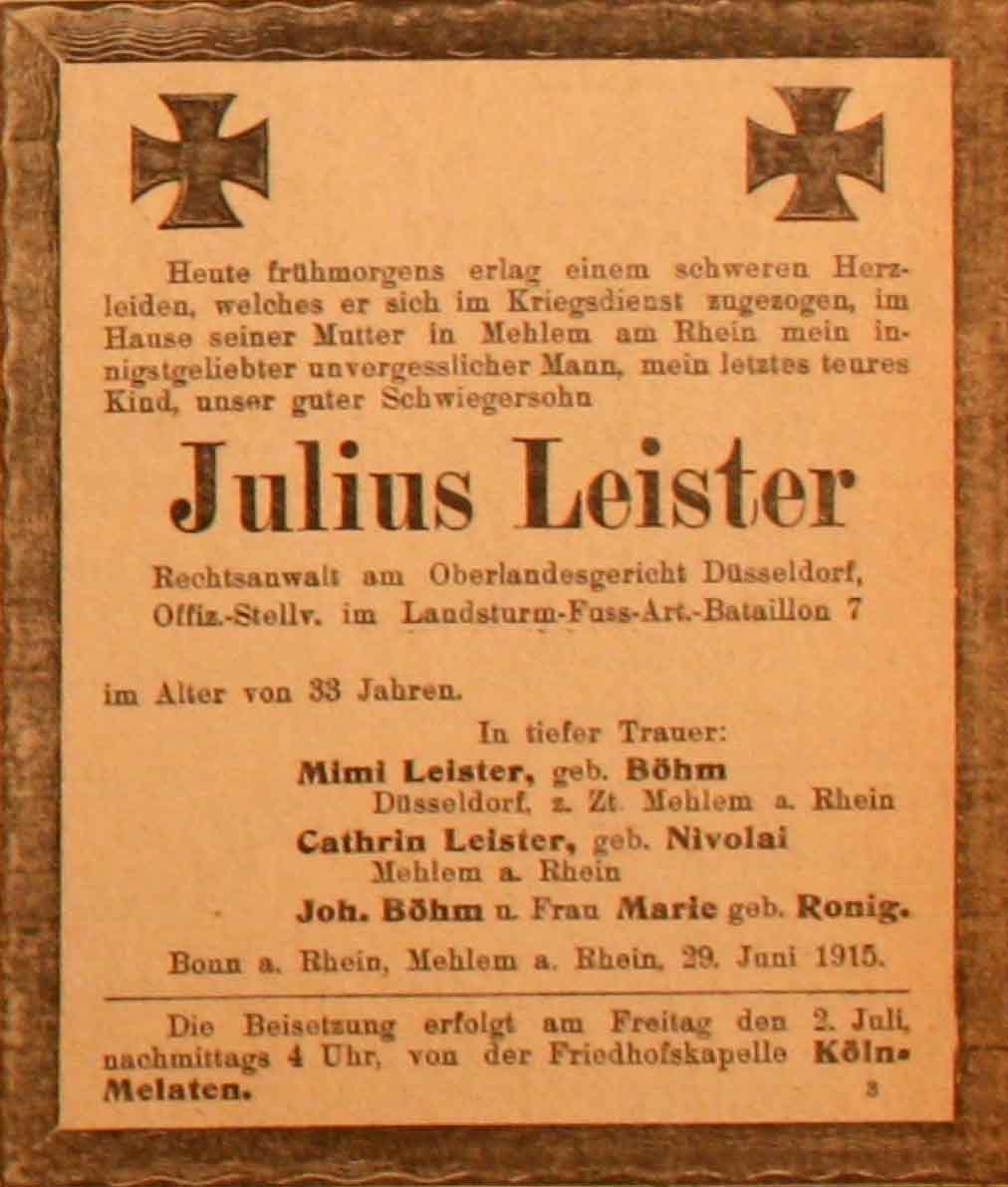Anzeige im General-Anzeiger vom 30. Juni 1915