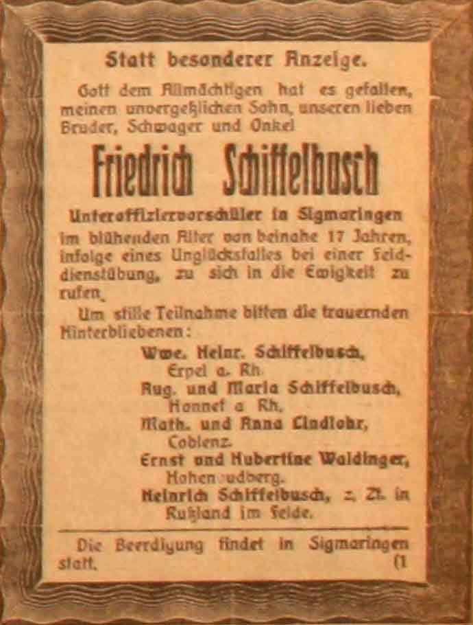 Anzeige im General-Anzeiger vom 1. März 1915