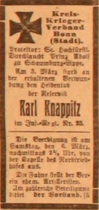 Anzeige im General-Anzeiger vom 5. März 1915