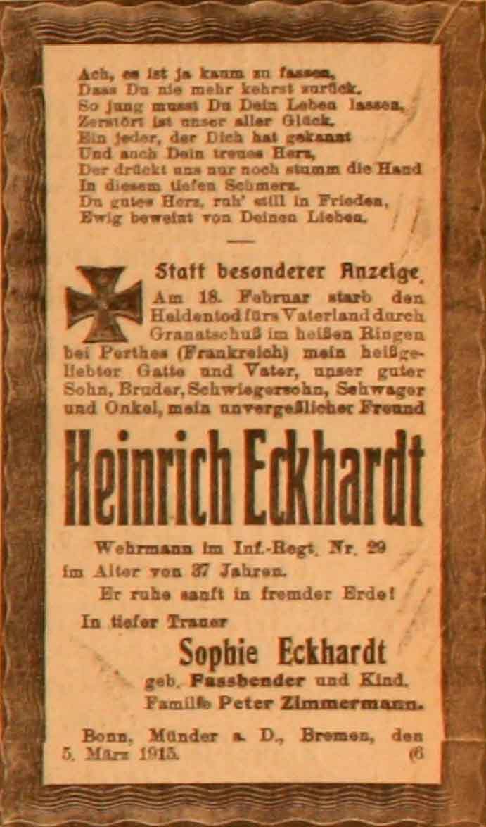Anzeige im General-Anzeiger vom 6. März 1915