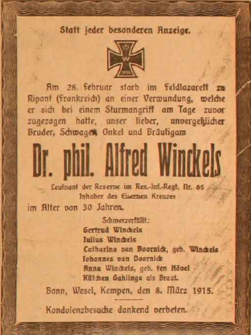 Anzeige im General-Anzeiger vom 8. März 1915