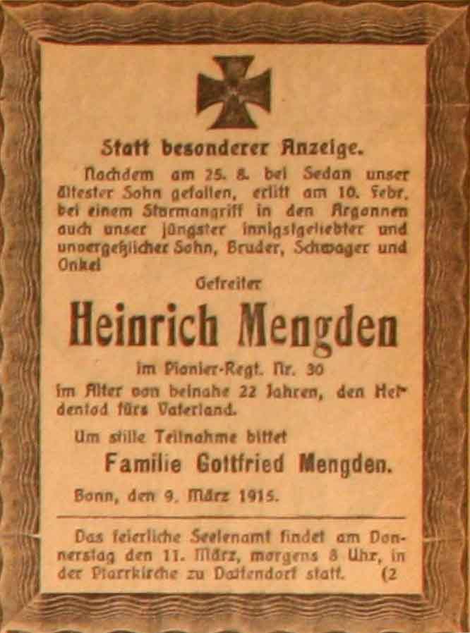 Anzeige im General-Anzeiger vom 9. März 1915