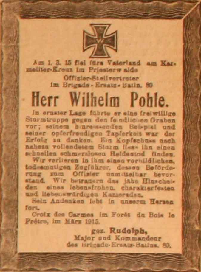 Anzeige im General-Anzeiger vom 10. März 1915
