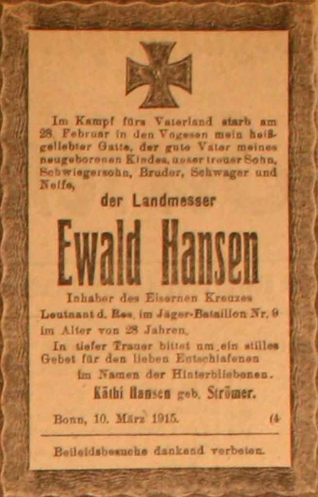 Anzeige im General-Anzeiger vom 11. März 1915