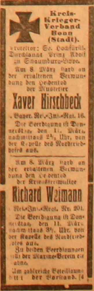 Anzeige im General-Anzeiger vom 11. März 1915