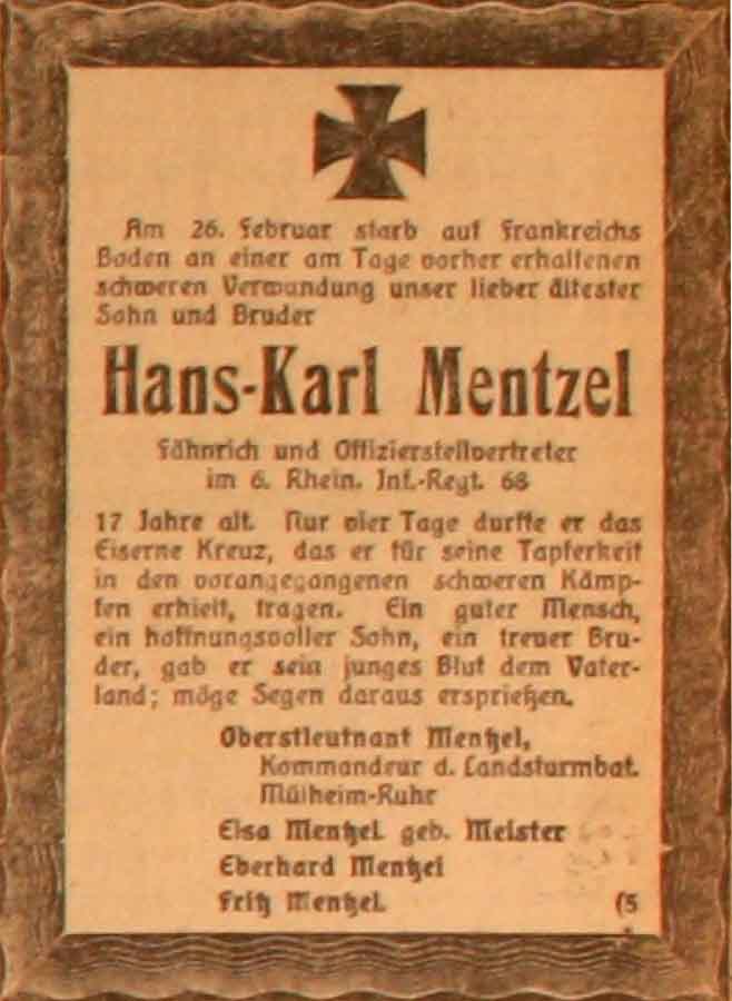 Anzeige im General-Anzeiger vom 12. März 1915