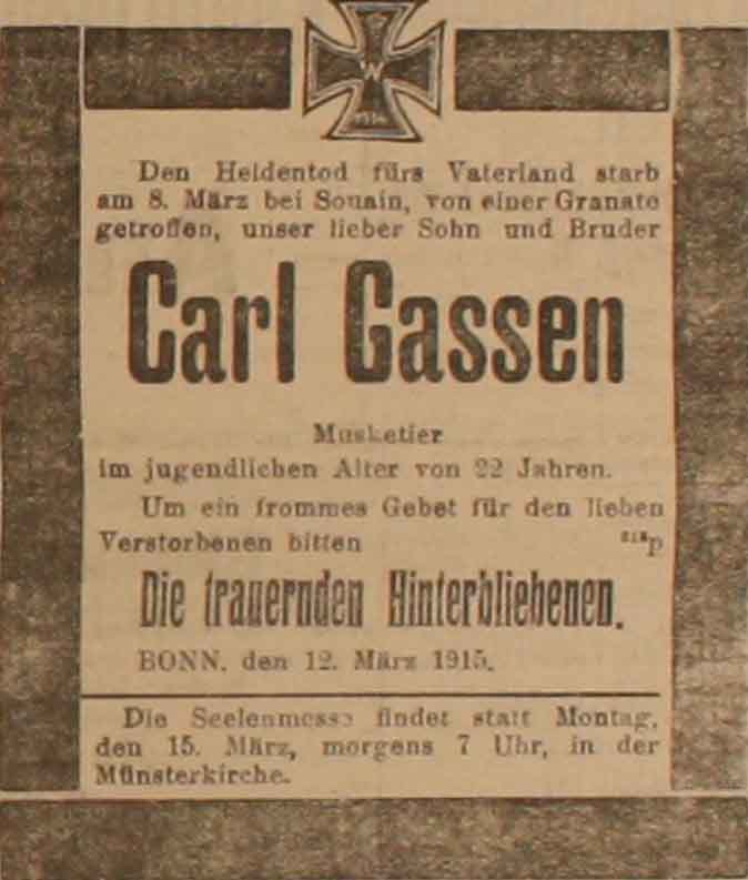 Anzeige in der Deutschen Reichs-Zeitung vom 13. März 1915