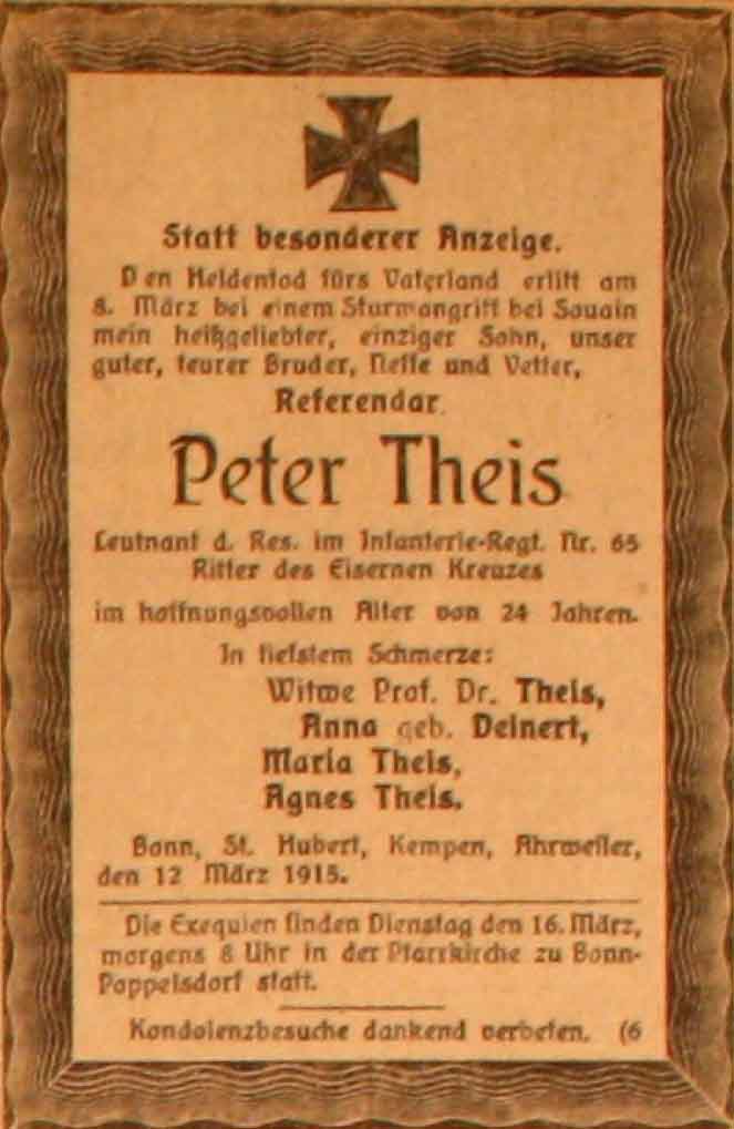 Anzeige im General-Anzeiger vom 13. März 1915