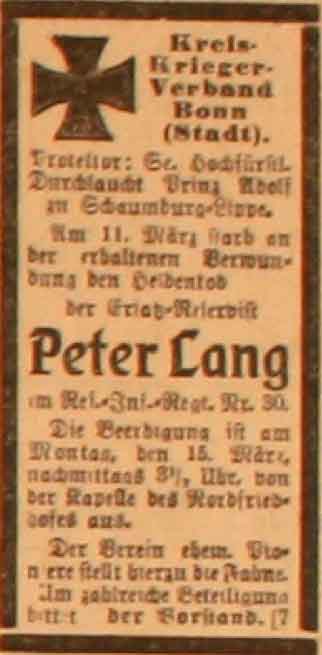 Anzeige im General-Anzeiger vom 14. März 1915