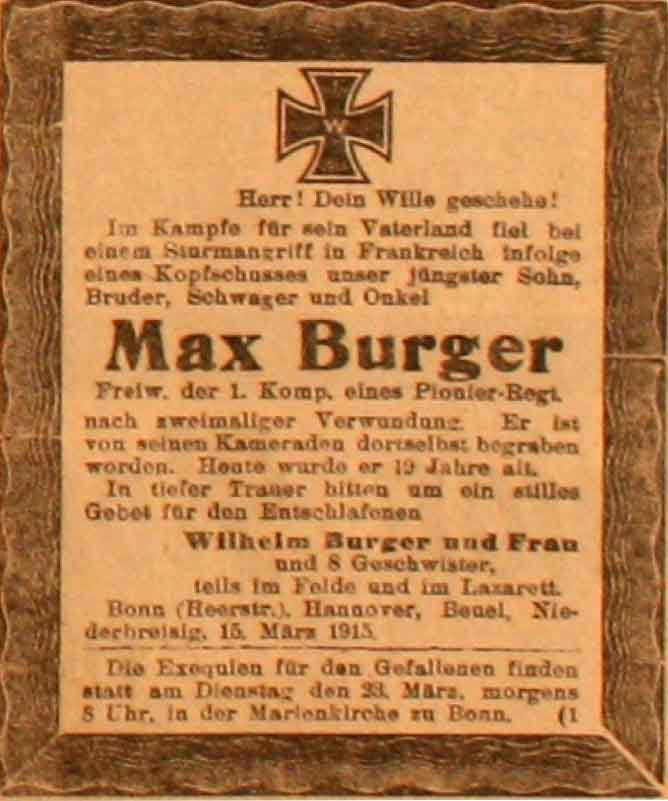 Anzeige im General-Anzeiger vom 15. März 1915