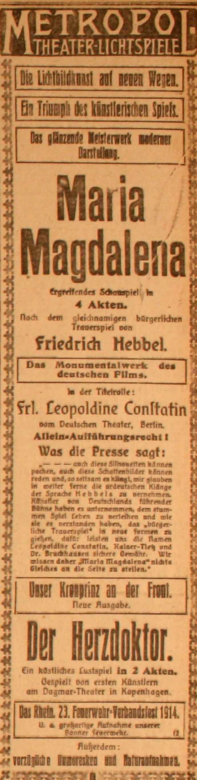 Anzeige im General-Anzeiger vom 16. März 1915