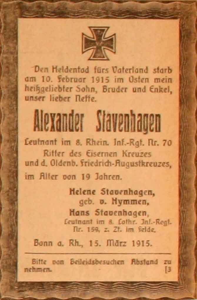Anzeige im General-Anzeiger vom 17. März 1915