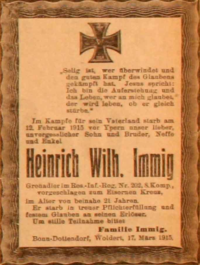 Anzeige im General-Anzeiger vom 17. März 1915