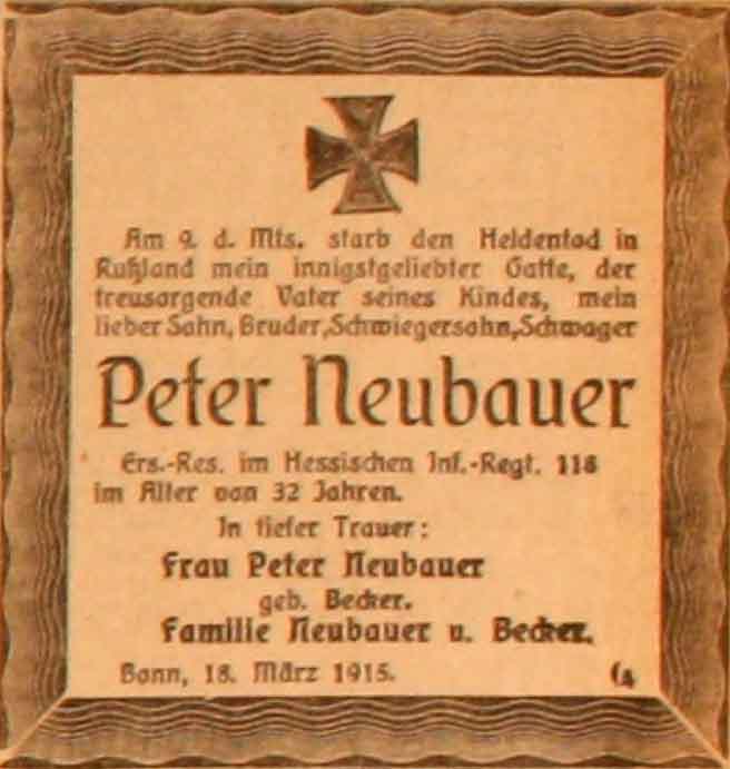Anzeige im General-Anzeiger vom 18. März 1915