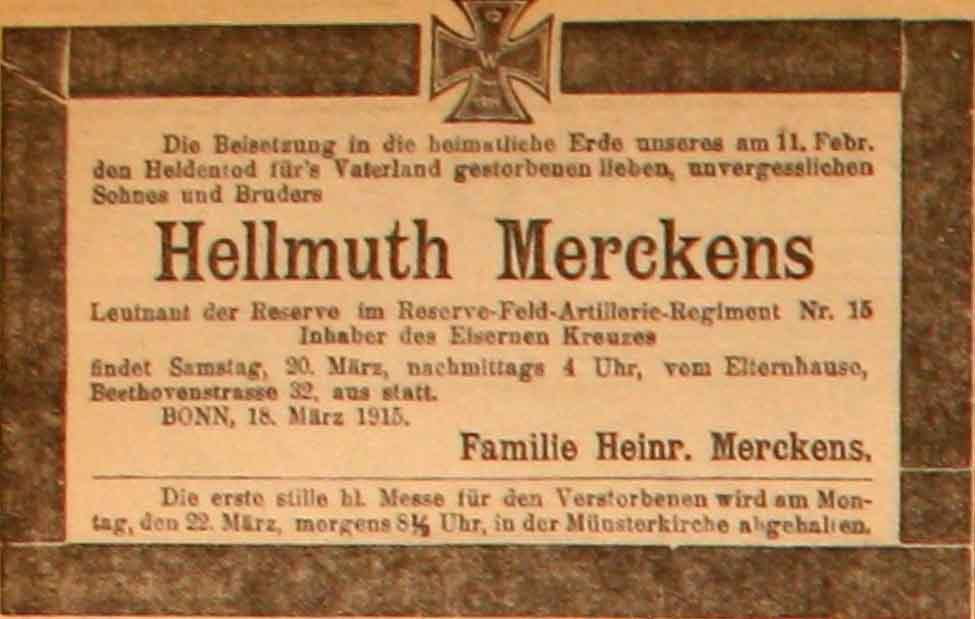 Anzeige in der Deutschen Reichs-Zeitung vom 20. März 1915