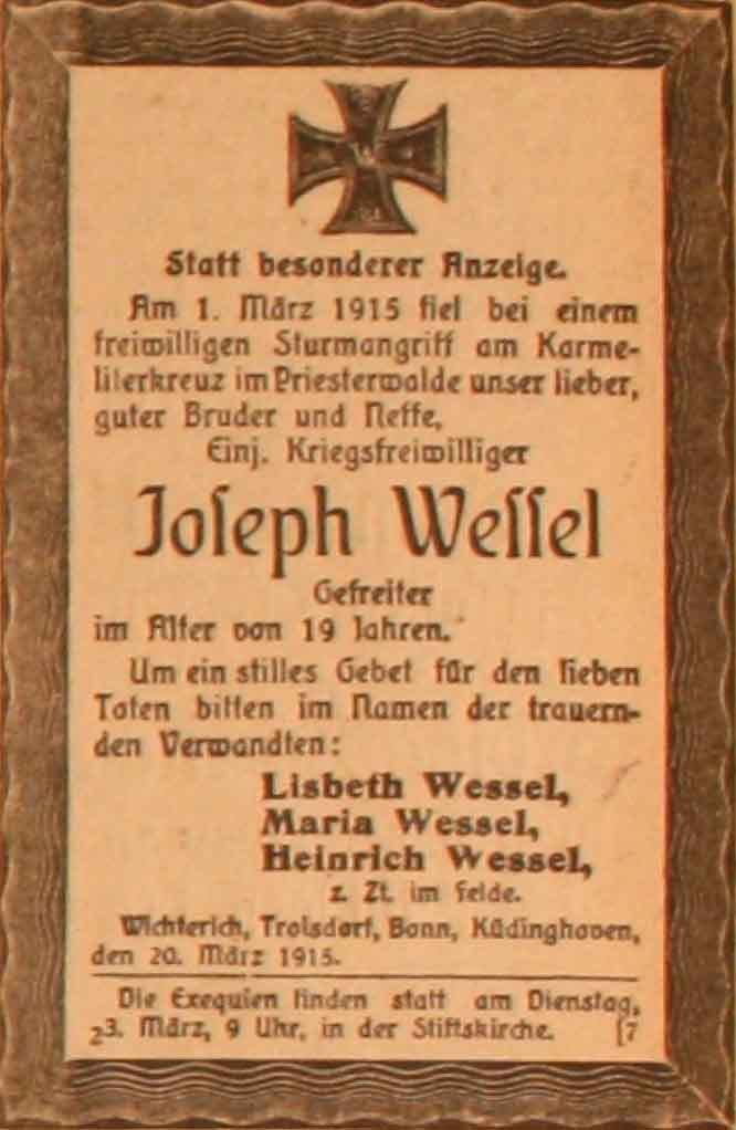 Anzeige im General-Anzeiger vom 21. März 1915