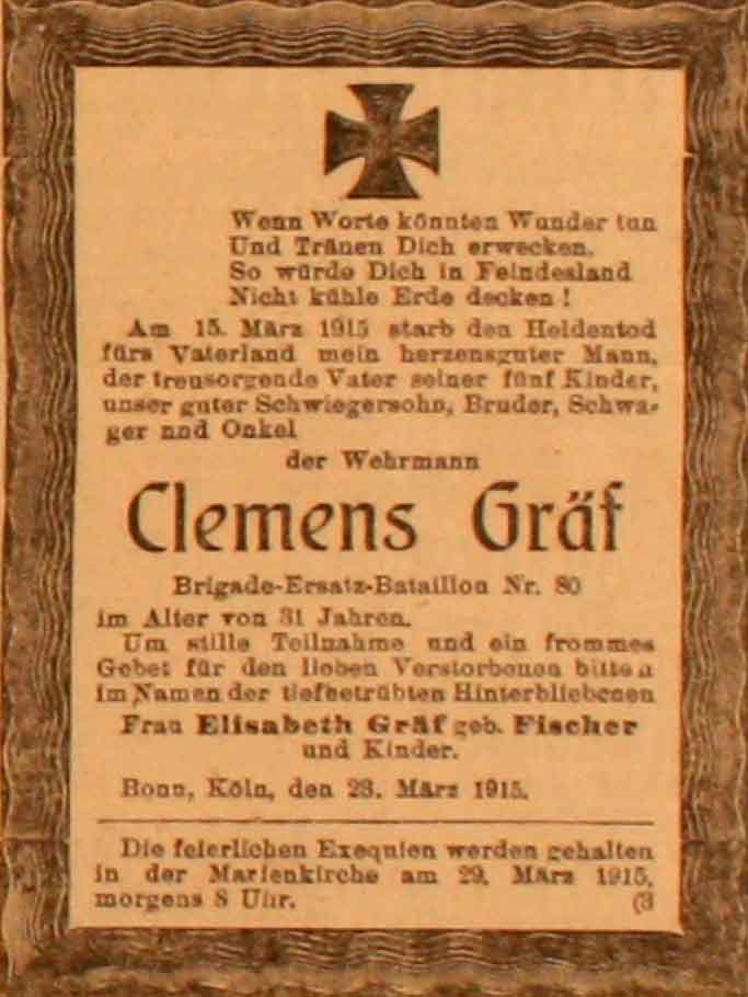 Anzeige im General-Anzeiger vom 24. März 1915