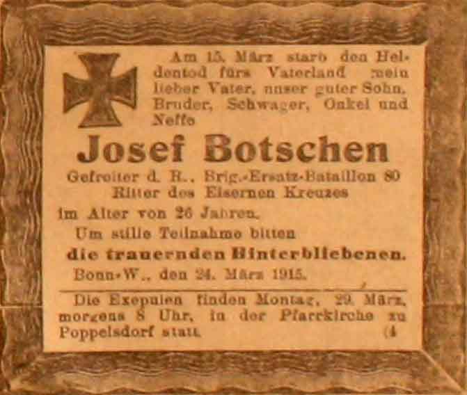 Anzeige im General-Anzeiger vom 25. März 1915
