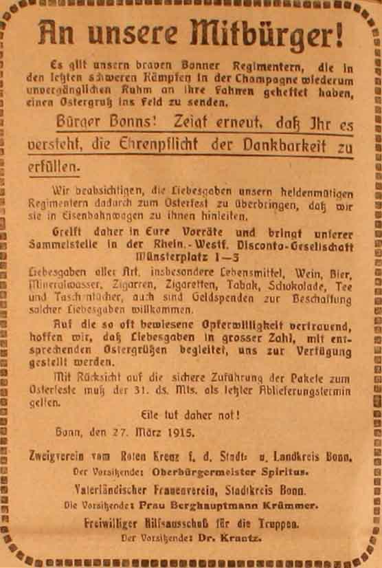 Anzeige im General-Anzeiger vom 28. März 1915