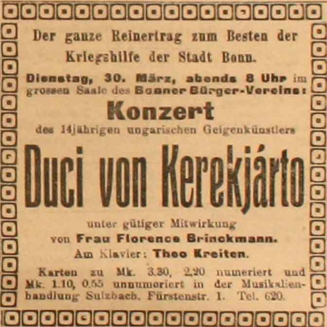 Anzeige in der Deutschen Reichs-Zeitung vom 29. März 1915