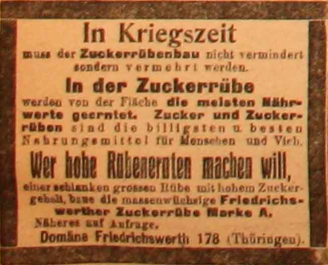 Anzeige in der Deutschen Reichs-Zeitung vom 31. März 1915