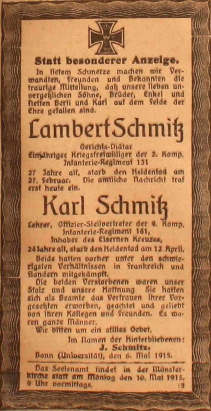 Anzeige im General-Anzeiger vom 7. Mai 1915