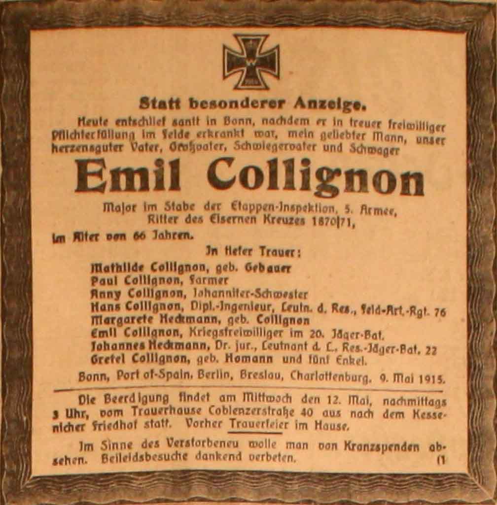 Anzeige im General-Anzeiger vom 10. Mai 1915