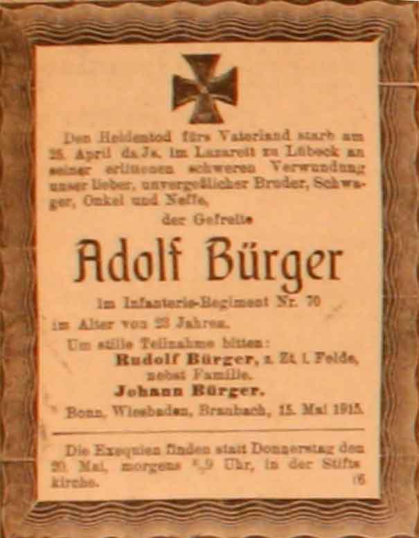 Anzeige im General-Anzeiger vom 15. Mai 1915