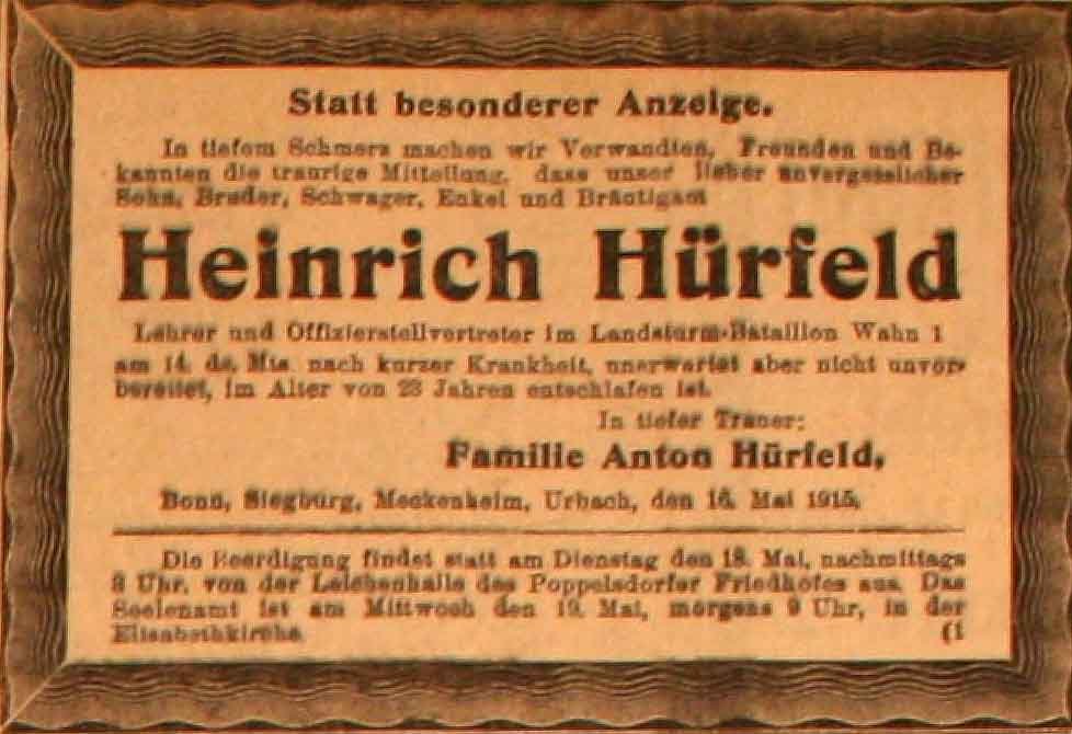 Anzeige im General-Anzeiger vom 17. Mai 1915
