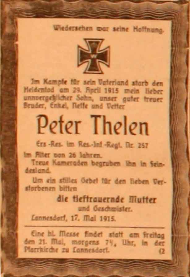Anzeige im General-Anzeiger vom 18. Mai 1915