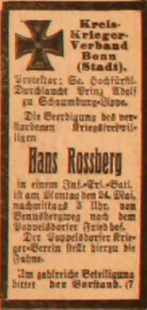 Anzeige im General-Anzeiger vom 23. Mai 1915