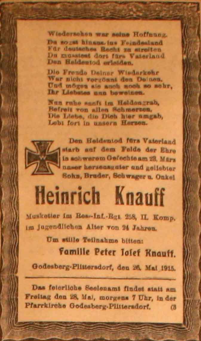 Anzeige im General-Anzeiger vom 26. Mai 1915