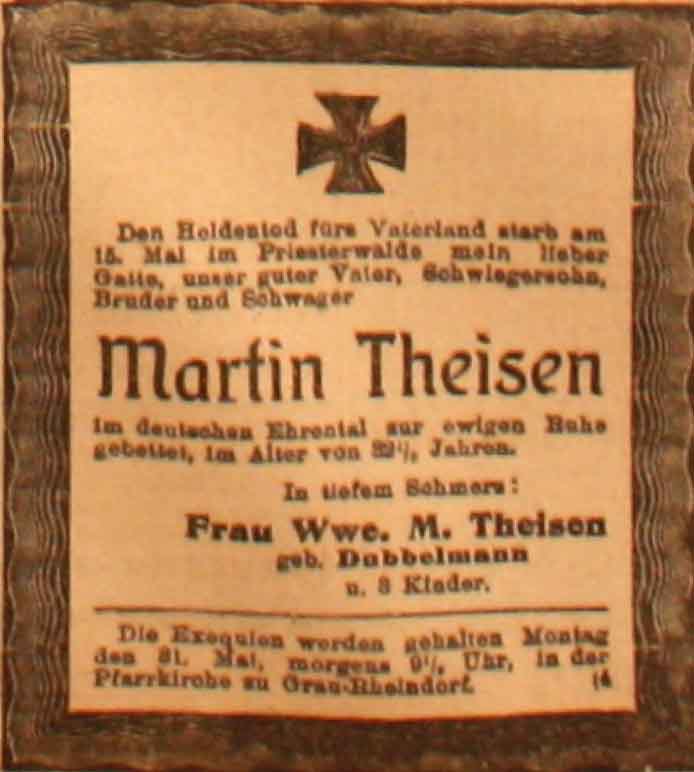 Anzeige im General-Anzeiger vom 27. Mai 1915