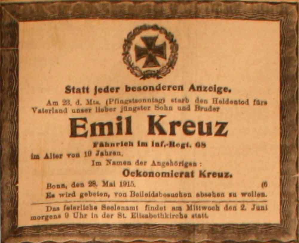 Anzeige im General-Anzeiger vom 29. Mai 1915