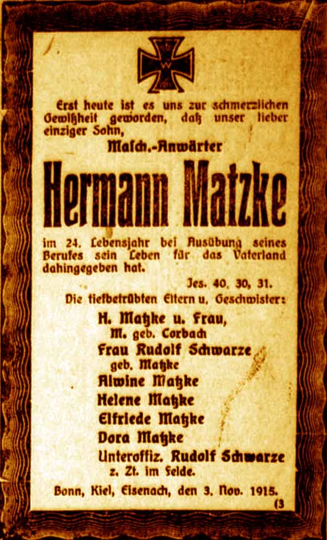 Anzeige im General-Anzeiger vom 3. November 1915