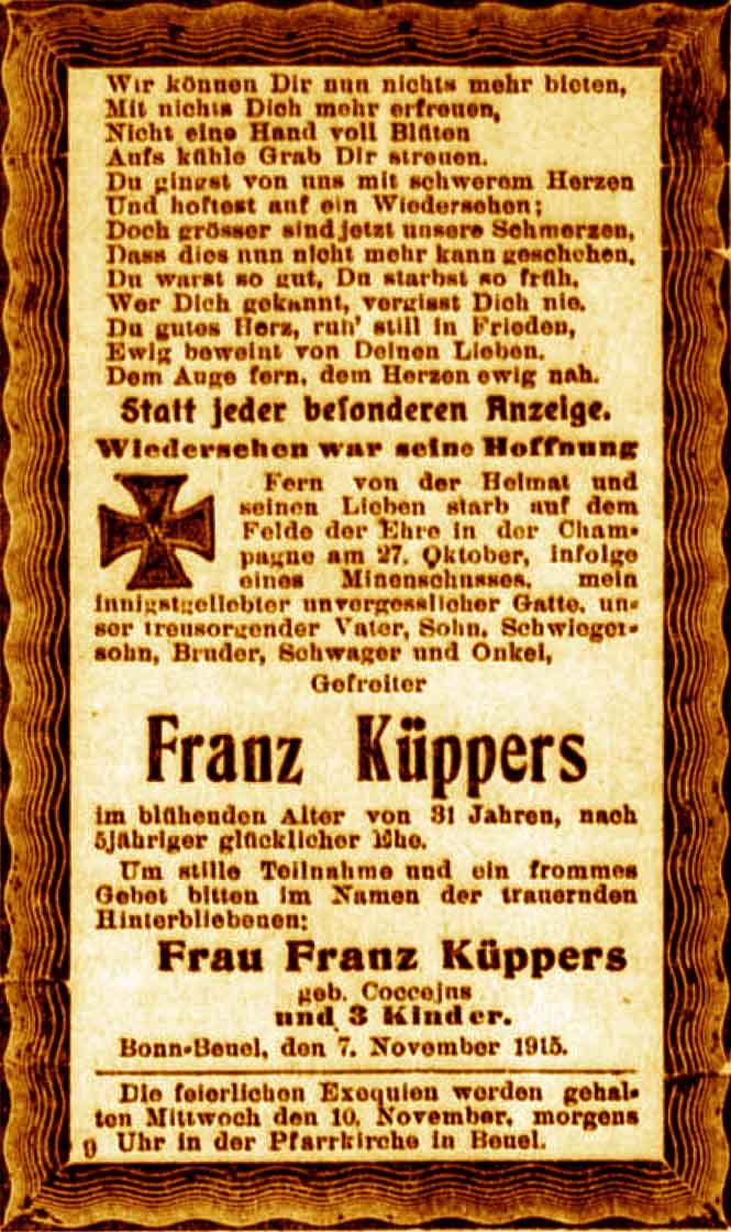 Anzeige im General-Anzeiger vom 7. November 1915
