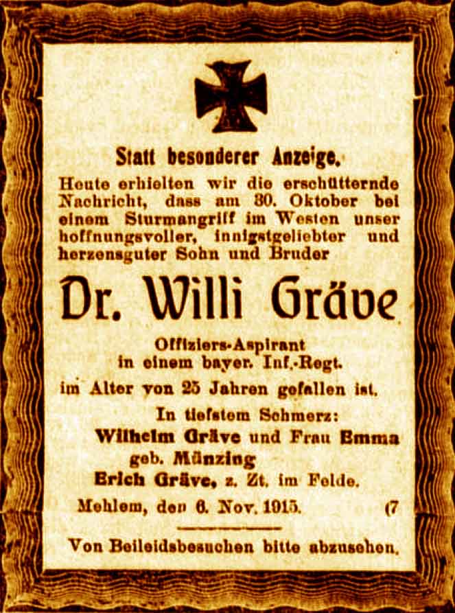Anzeige im General-Anzeiger vom 6. November 1915