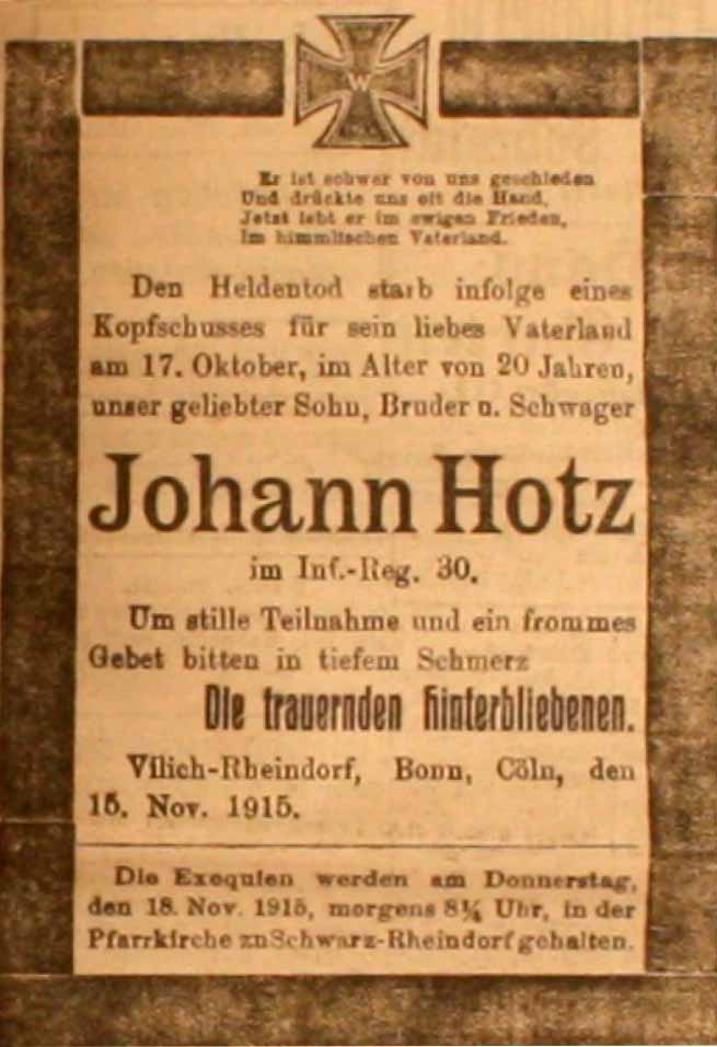 Anzeige in der Deutschen Reichs-Zeitung vom 16. November 1915