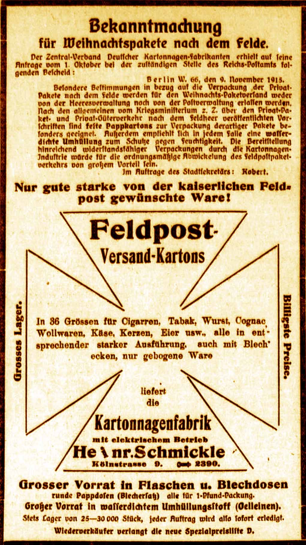 Anzeige im General-Anzeiger vom 18. November 1915