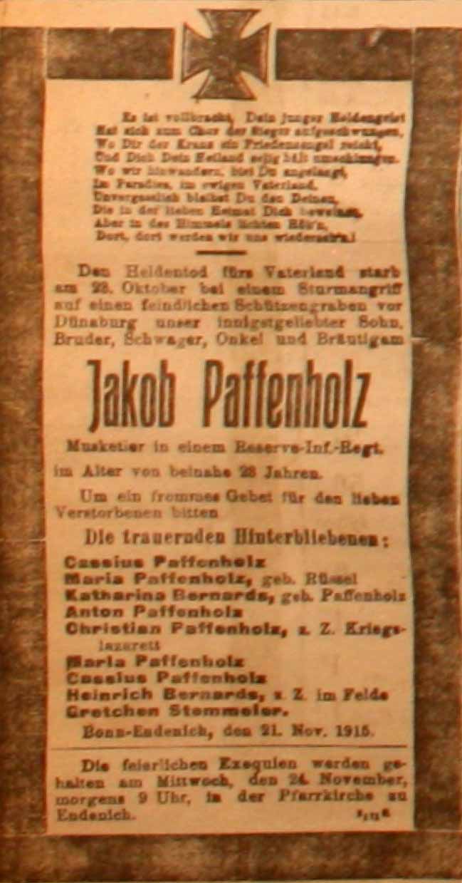 Anzeige in der Deutschen Reichs-Zeitung vom 21. November 1915
