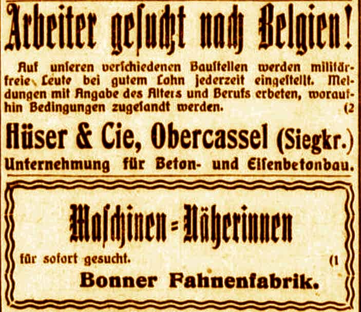 Anzeigen im General-Anzeiger vom 22. November 1915