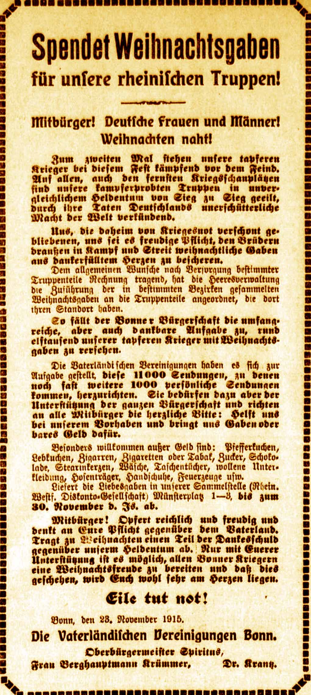 Anzeige im General-Anzeiger vom 24. November 1915