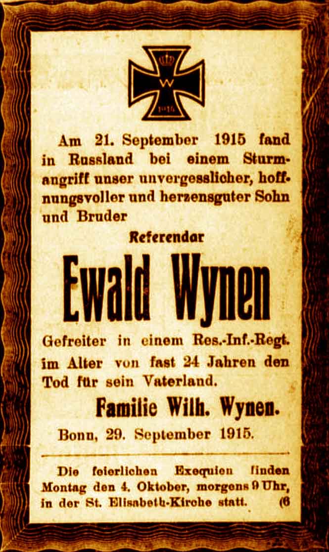 Anzeige im General-Anzeiger vom 2. Oktober 1915