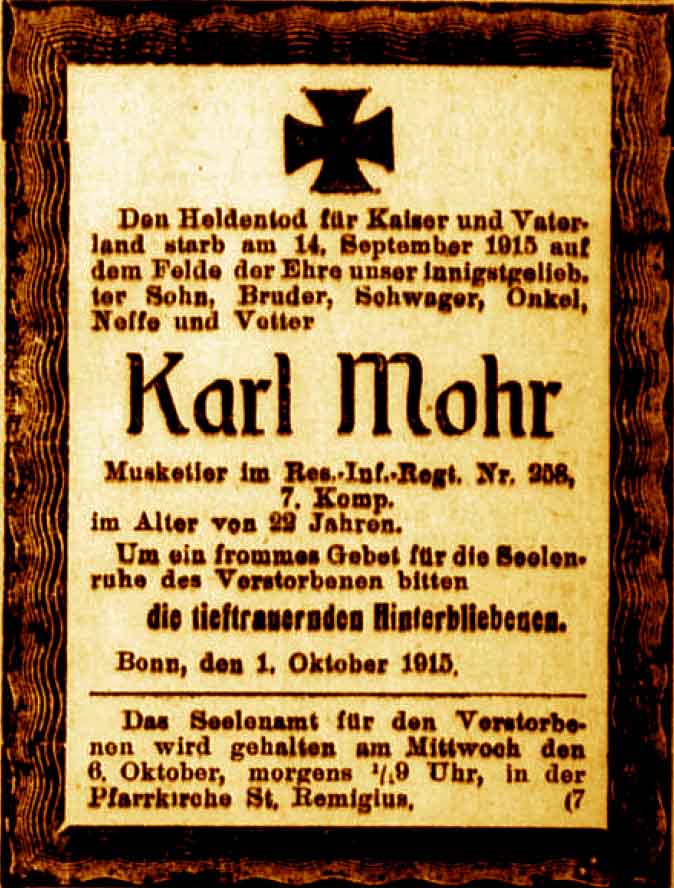 Anzeige im General-Anzeiger vom 3. Oktober 1915