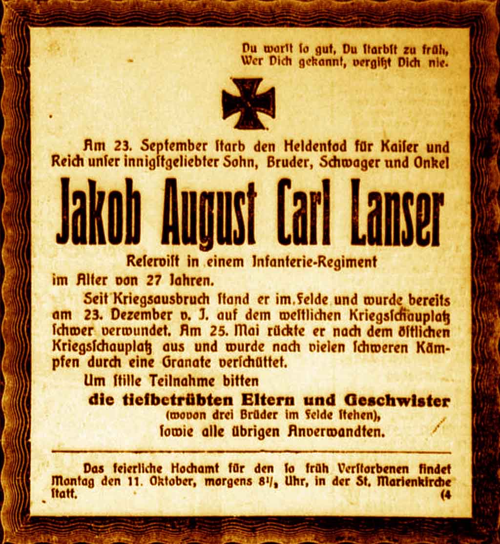 Anzeige im General-Anzeiger vom 7. Oktober 1915
