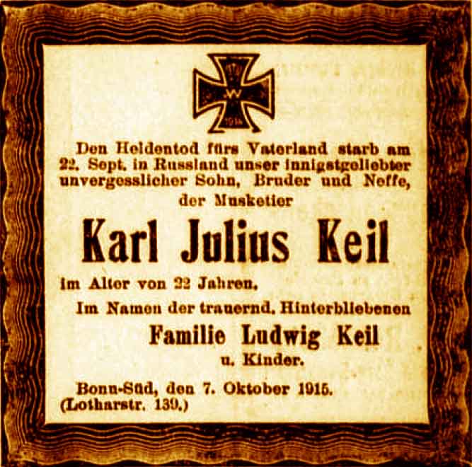 Anzeige im General-Anzeiger vom 7. Oktober 1915
