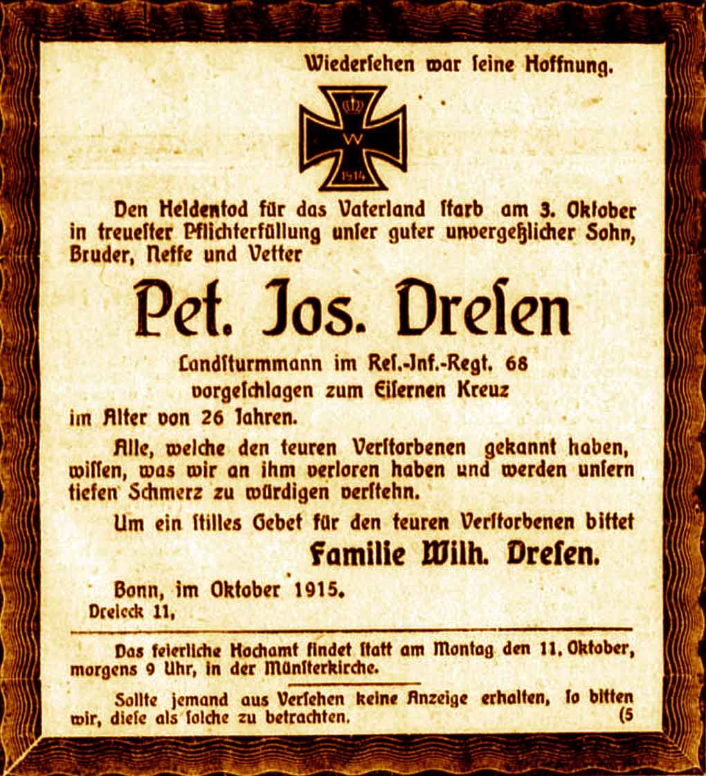 Anzeige im General-Anzeiger vom 8. Oktober 1915