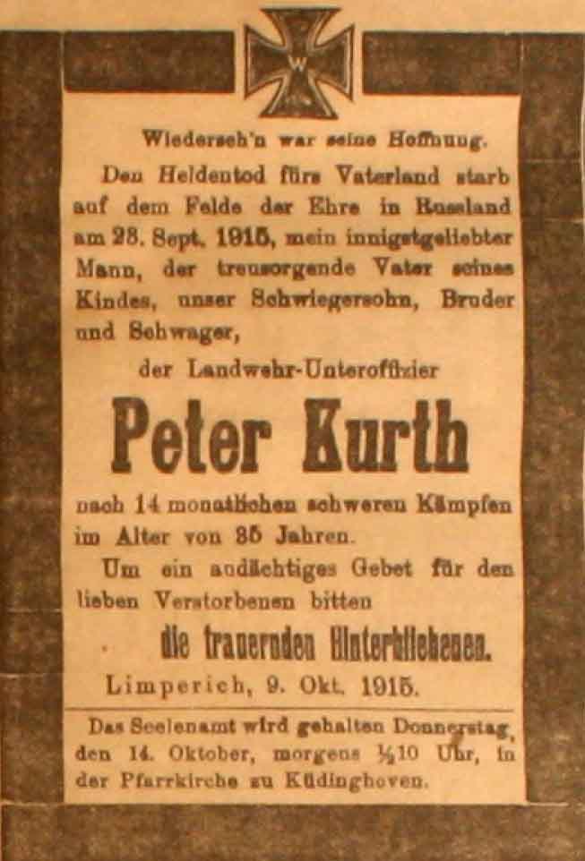 Anzeige in der Deutschen Reichs-Zeitung vom 10. Oktober 1915