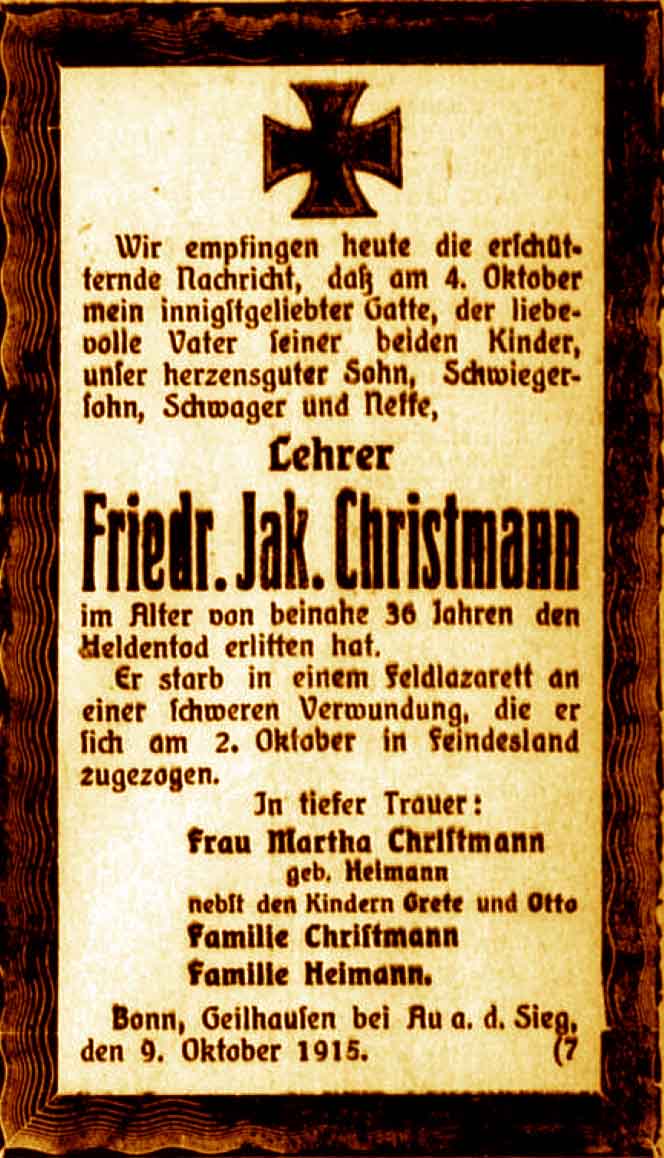 Anzeige im General-Anzeiger vom 10. Oktober 1915